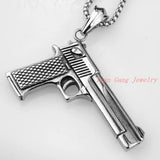 Punk Men Silver Gun Stainless Steel Fire Weapon Pendant Necklace