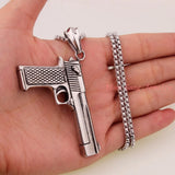 Punk Men Silver Gun Stainless Steel Fire Weapon Pendant Necklace