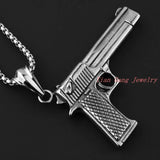 Punk Men Silver Gun Stainless Steel Fire Weapon Pendant Necklace