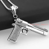 Punk Men Silver Gun Stainless Steel Fire Weapon Pendant Necklace