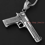 Punk Men Silver Gun Stainless Steel Fire Weapon Pendant Necklace