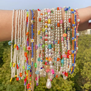 Colorful Flowers Necklace Seed Beads Choker Y2K Jewelry