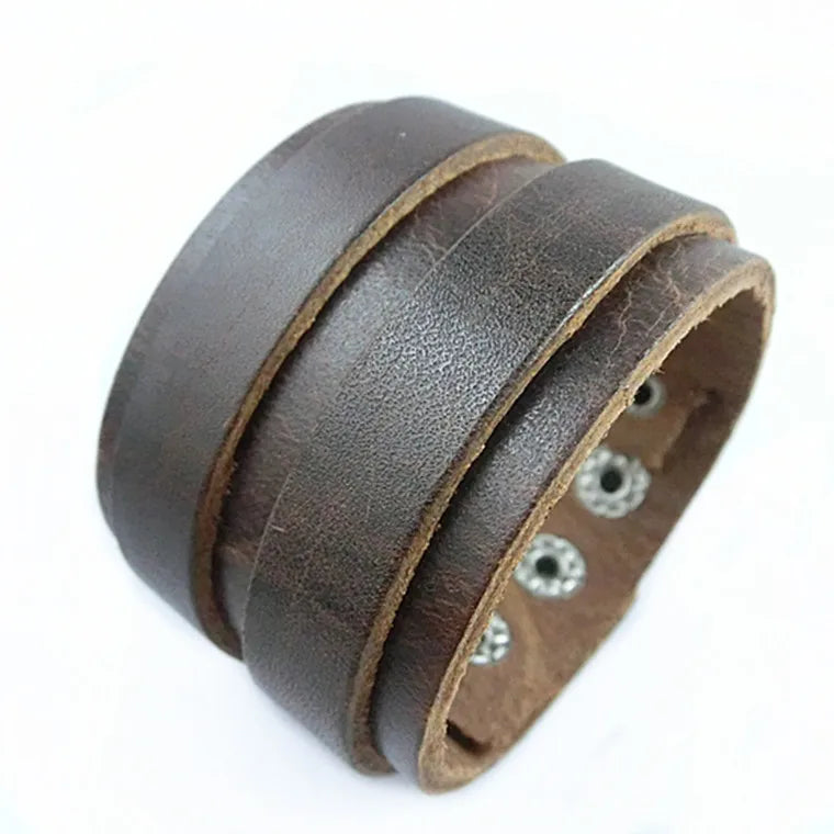 Men's Belt Watch Retro Punk Rock Brown Leather Cuff Bracelet