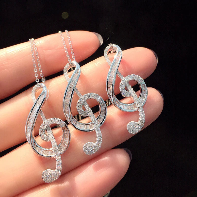 Hot Music Symbol Pendant Necklace Real Ladder Diamonds 925 Stamp