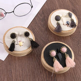 Wooden Round Stud Earrings Display Rings Storage Pendant Collection Holder