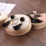 Wooden Round Stud Earrings Display Rings Storage Pendant Collection Holder