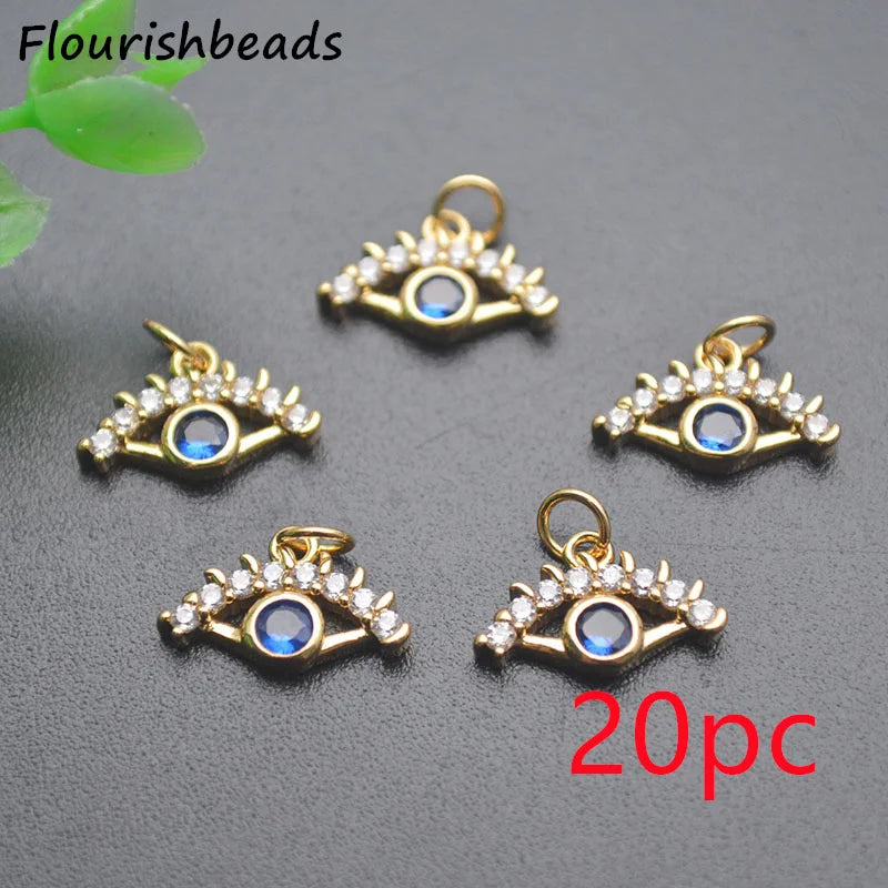 18k Plated Royal CZ Small Evil Eye Charms 20pc