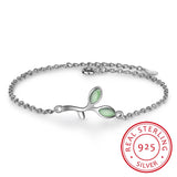 Opal Green Leaf 925 Silver Bracelet for Women