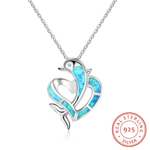 Hot Opal Heart Dolphin Pendant Necklace Birthstone Birthday Gift For Women Girls