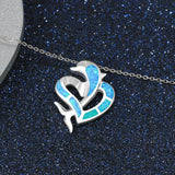 Hot Opal Heart Dolphin Pendant Necklace Birthstone Birthday Gift For Women Girls