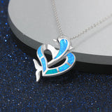 Hot Opal Heart Dolphin Pendant Necklace Birthstone Birthday Gift For Women Girls
