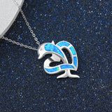 Hot Opal Heart Dolphin Pendant Necklace Birthstone Birthday Gift For Women Girls