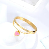 Roman Numeral Bangle with Pink Heart Stainless Steel Bracelet