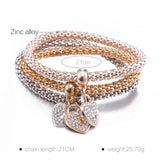 Plated CZ Crystal Heart Pendant Bracelet Set Woman Party Jewelry