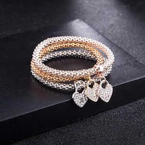Plated CZ Crystal Heart Pendant Bracelet Set Woman Party Jewelry