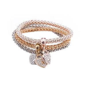 Plated CZ Crystal Heart Pendant Bracelet Set Woman Party Jewelry