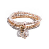 Plated CZ Crystal Heart Pendant Bracelet Set Woman Party Jewelry