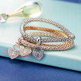 Plated CZ Crystal Heart Pendant Bracelet Set Woman Party Jewelry
