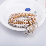 Plated CZ Crystal Heart Pendant Bracelet Set Woman Party Jewelry