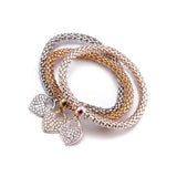 Plated CZ Crystal Heart Pendant Bracelet Set Woman Party Jewelry
