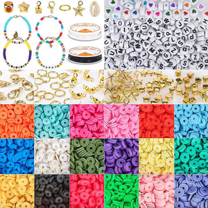 Polymer Clay Heishi Beads Kit with Letter Beads and Crystal Strings