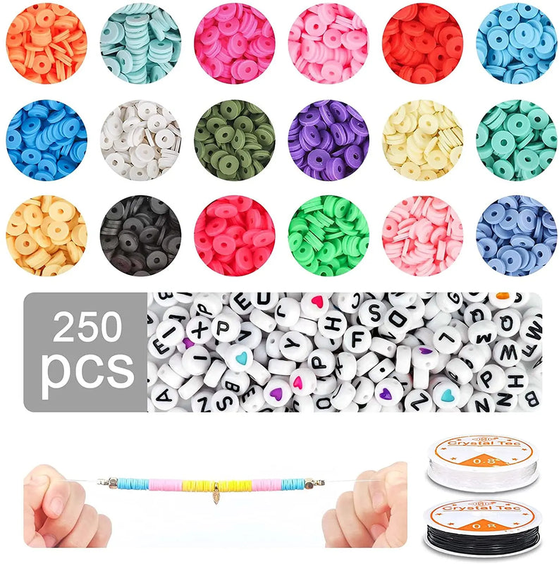 Polymer Clay Heishi Beads Kit with Letter Beads and Crystal Strings