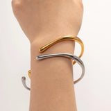Silver Stainless Steel Punk Bracelet for Women with Shaped Opening