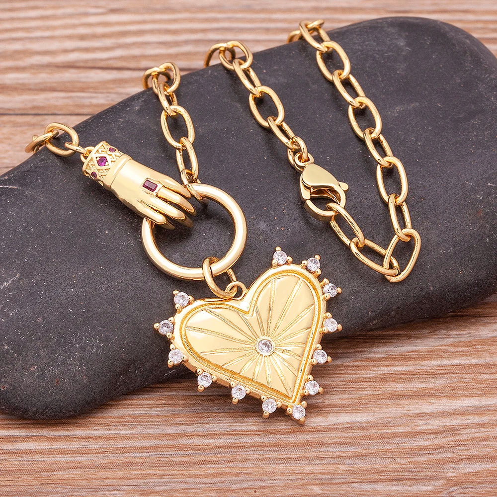 Punk Heart Pendant Necklace Vintage Geometric Chain
