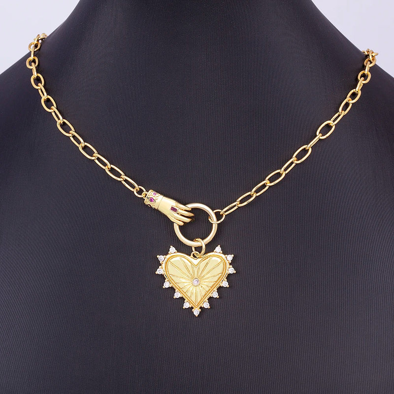 Punk Heart Pendant Necklace Vintage Geometric Chain
