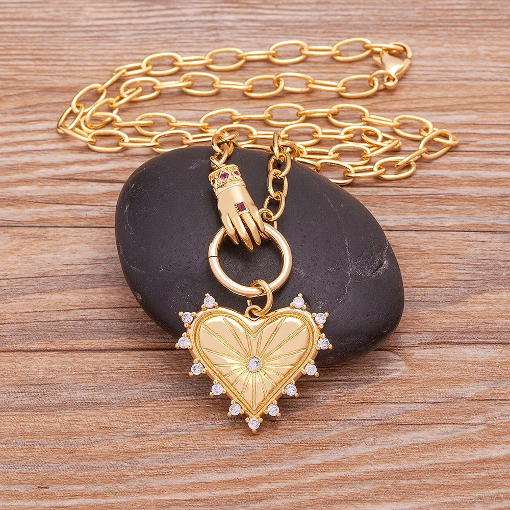 Punk Heart Pendant Necklace Vintage Geometric Chain