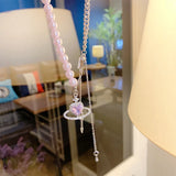 Purple Planet Heart Necklace Vintage Beach Jewelry