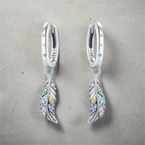 Real 925 Sterling Silver Colorful Hoop Earrings with Zircon Inlay