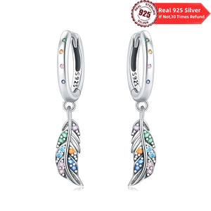 Real 925 Sterling Silver Colorful Hoop Earrings with Zircon Inlay
