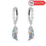 Real 925 Sterling Silver Colorful Hoop Earrings with Zircon Inlay