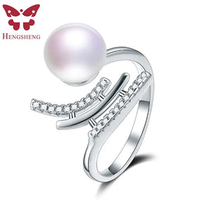 Real 925 Sterling Silver Pearl Ring for Women, Freshwater Pearl Jewelry