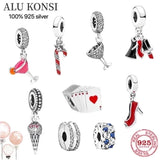 925 Sterling Silver Beads for Women Crystal Charm Bracelet DIY Jewelry