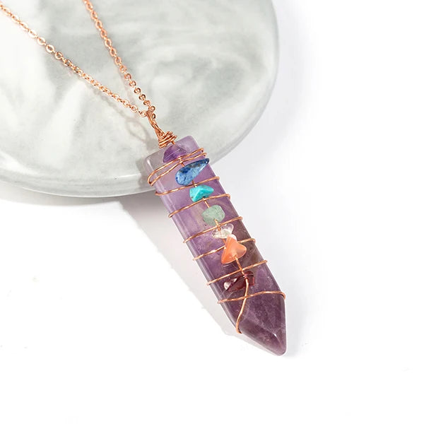 7 Chakra Opal Pendant Necklace Sword Charm Healing Crystal Jewellery