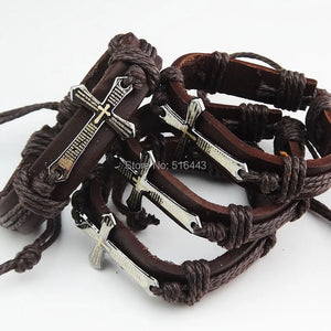 Religious Stainless Steel Leather Cross Bracelets Lot