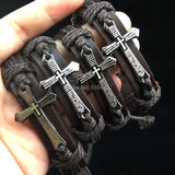 Religious Stainless Steel Leather Cross Bracelets Lot