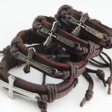 Religious Stainless Steel Leather Cross Bracelets Lot