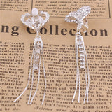 Rhinestone Crystal Tassel Clip Earrings for Women
