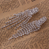 Rhinestone Crystal Tassel Clip Earrings for Women