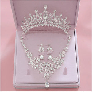Rhinestone Crystal Bride Jewelry Set Tiara Earring Necklace