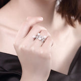 Romantic Flower Leaf Wedding Jewelry Crystal Pearl Rings Women Party Engagement