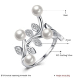 Romantic Flower Leaf Wedding Jewelry Crystal Pearl Rings Women Party Engagement