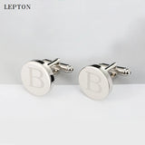 Silver Round Letters B Cufflinks & Tie Clip Set Men Shirt Cuffs Button