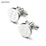 Silver Round Letters B Cufflinks & Tie Clip Set Men Shirt Cuffs Button