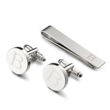 Silver Round Letters B Cufflinks & Tie Clip Set Men Shirt Cuffs Button
