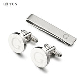 Silver G Alphabet Cufflinks & Tie Clip Set Men Shirt Cuffs Button