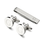 Silver G Alphabet Cufflinks & Tie Clip Set Men Shirt Cuffs Button